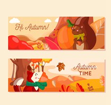 2款可爱秋季动物banner设计矢量图下载