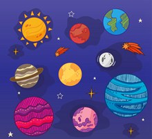 彩色太阳系行星设计矢量下载