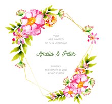 彩绘粉色花卉婚礼海报图矢量图片