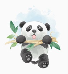 卡通攀树枝的熊猫矢量图片