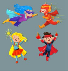 4款卡通超级英雄装扮儿童矢量图下载