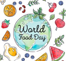 彩绘世界粮食日地球和食物图矢量下载