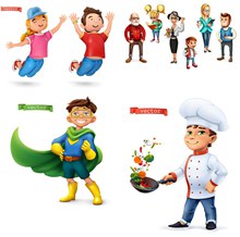 厨师与超人装扮的卡通人物矢量下载