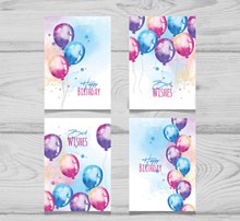 4款水彩绘气球生日卡片矢量下载