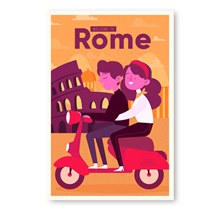 创意骑摩托车情侣罗马旅行传单图矢量素材