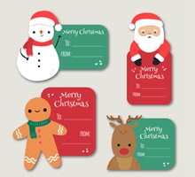 4款可爱圣诞角色留言卡矢量