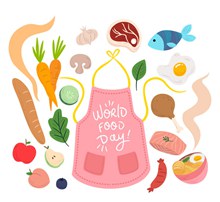 创意世界粮食日围裙和食物图矢量