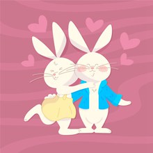 可爱白兔情侣设计矢量图片