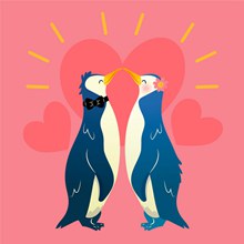 彩绘企鹅情侣和爱心矢量下载