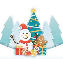 创意雪地圣诞树旁的雪人矢量图片