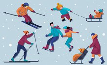 7款冬季滑雪人物设计矢量图片