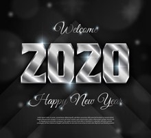 银色2020年新年艺术字矢量图下载