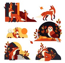 6款创意秋季动物设计矢量图下载