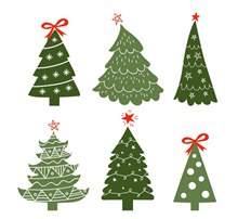 6款绿色圣诞节装饰松树图矢量图