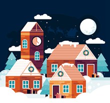 创意冬季夜晚房屋风景矢量图片