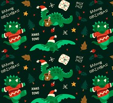 绿色圣诞恐龙无缝背景矢量