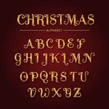 26个金色光泽圣诞节字母矢量图