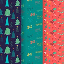 3款彩绘圣诞树木和语言无缝背景矢量下载