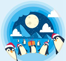 可爱冰川圣诞企鹅群矢量图
