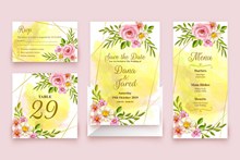 4款彩绘粉色花卉婚礼卡片矢量图下载