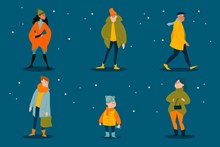 6款创意冬季服饰人物矢量图