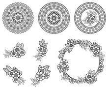 黑白花朵图案边框装饰设计矢量素材