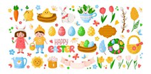 复活节彩蛋与兔子儿童卡通矢量下载