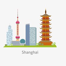 扁平上海旅游景点设计矢量图