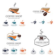 咖啡豆与咖啡杯图案创意标志图矢量素材
