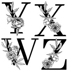 黑白线描花朵装饰的字母V3矢量素材