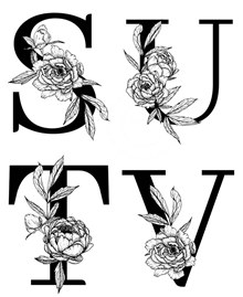 黑白线描花朵装饰的字母V4矢量图片