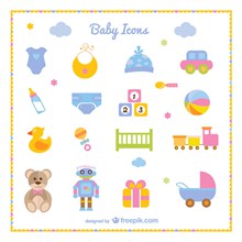 婴儿用品和玩具图标矢量