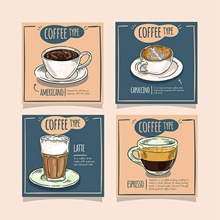 咖啡手绘复古卡片设计矢量图下载