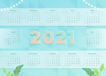 2021新年日历模板矢量图