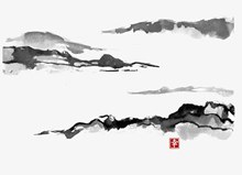 中国风墨色手绘山峰矢量
