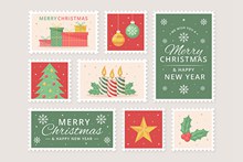 圣诞节邮票套装矢量图下载