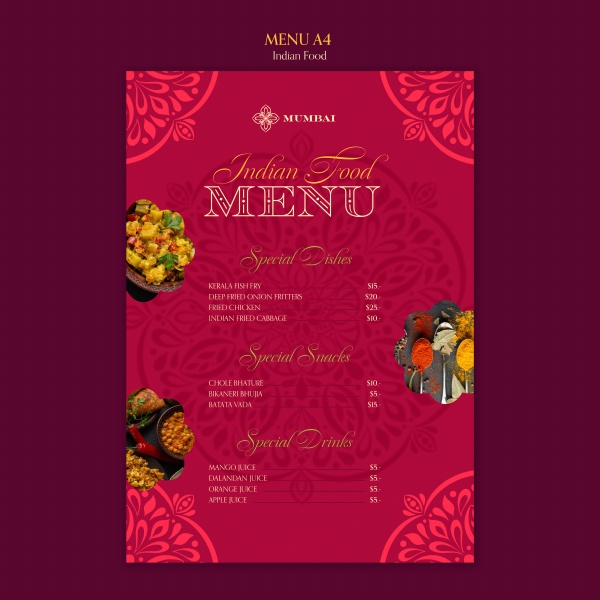  印度美食餐厅菜单模板 