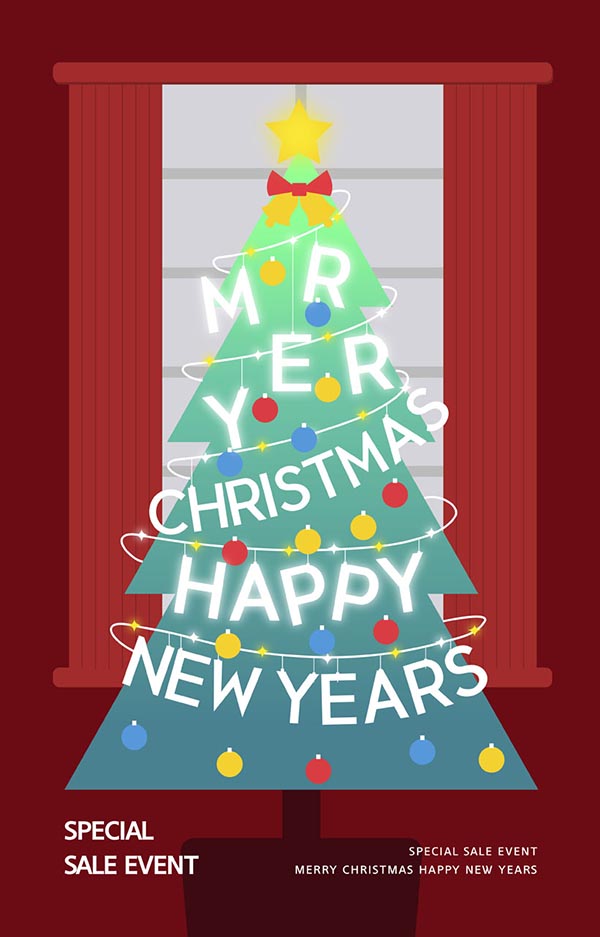 圣诞树装饰背景海报PSD模板