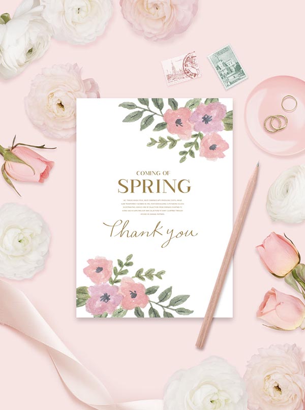 粉色玫瑰春季卡片海报PSD模板