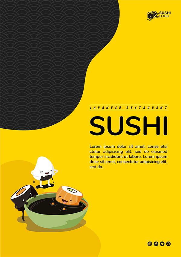 黄色创意时尚寿司餐饮美食宣传单