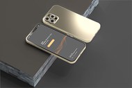 石材材质上的金色智能手机样机素材