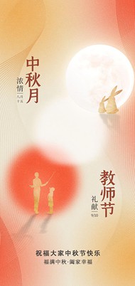 中秋节遇上教师节移动端新媒体海报设计