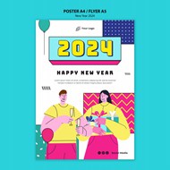 2024新年快乐插画海报