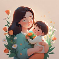 卡通抱着孩子的母亲插画