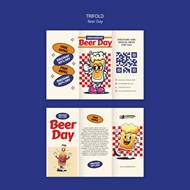 免费啤酒节卡通风格三折页正反面设计