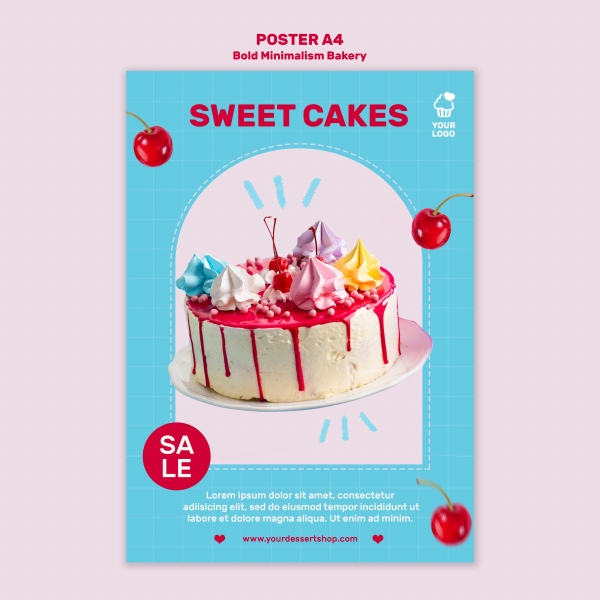 免费甜品蛋糕店促销招贴海报psd模板