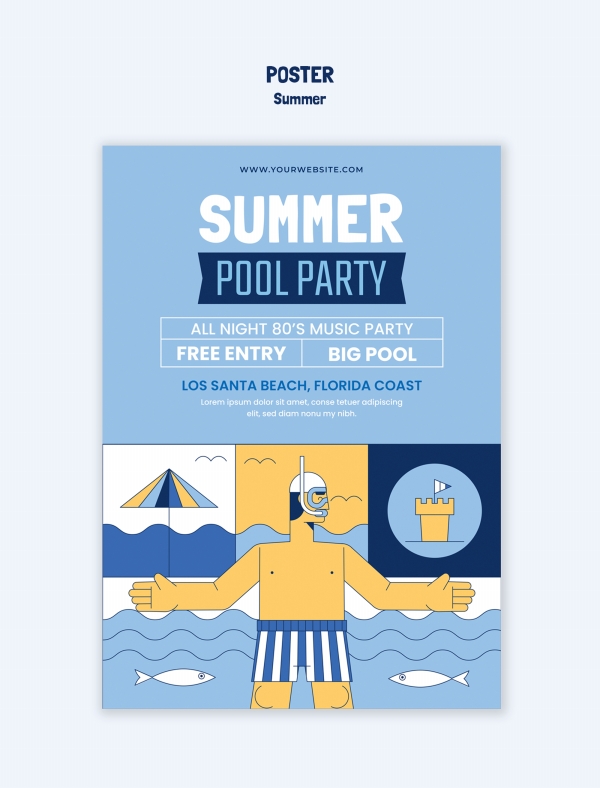 免费夏日泳池派对psd海报模板