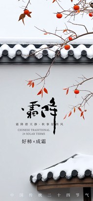 好柿成霜霜降节气手机psd海报