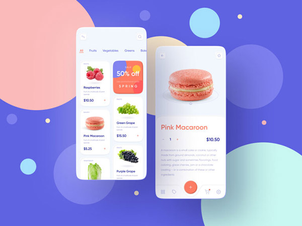  食品杂货店App模板矢量素材 