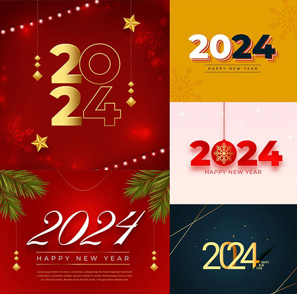  2024新年与圣诞元素矢量下载 